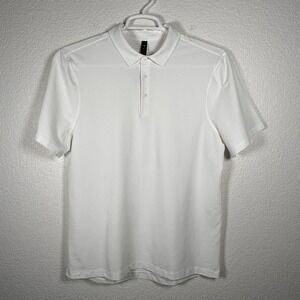 Lululemon Polo Shirt White Cotton Stretch Back Hem Logo Size L NWOT